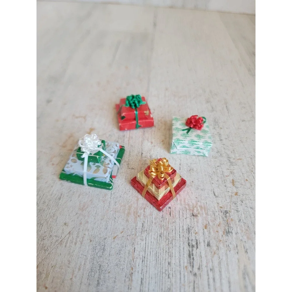 Mini Village stacked present gift dollhouse accessory bow Unique set